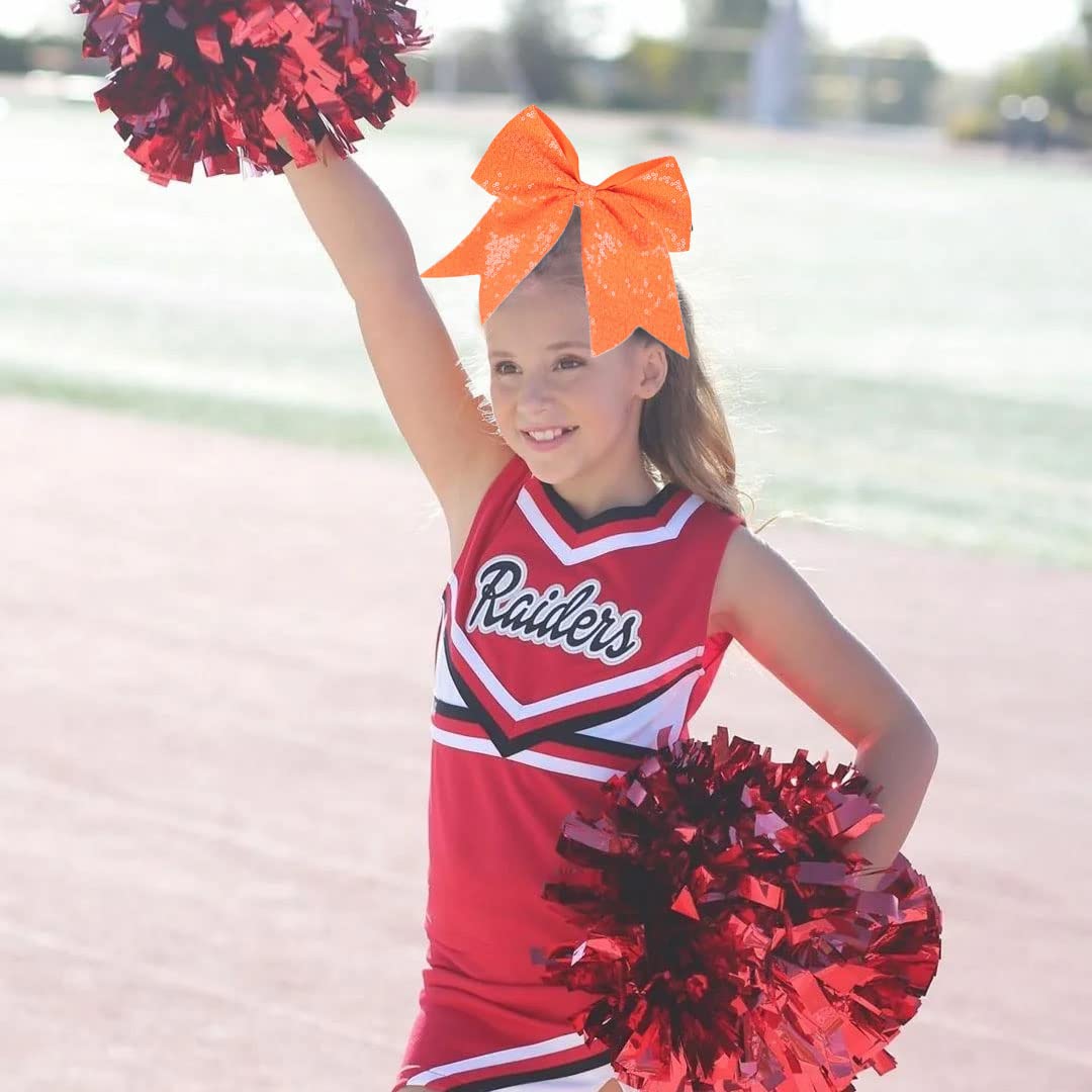 2 PCS 8  Large Cheer Bows Sequin Cheer Hair Bows Ponytail Holders Cheerleading Bows for Jumbo Cheerleading Teen Girls Sports (Or