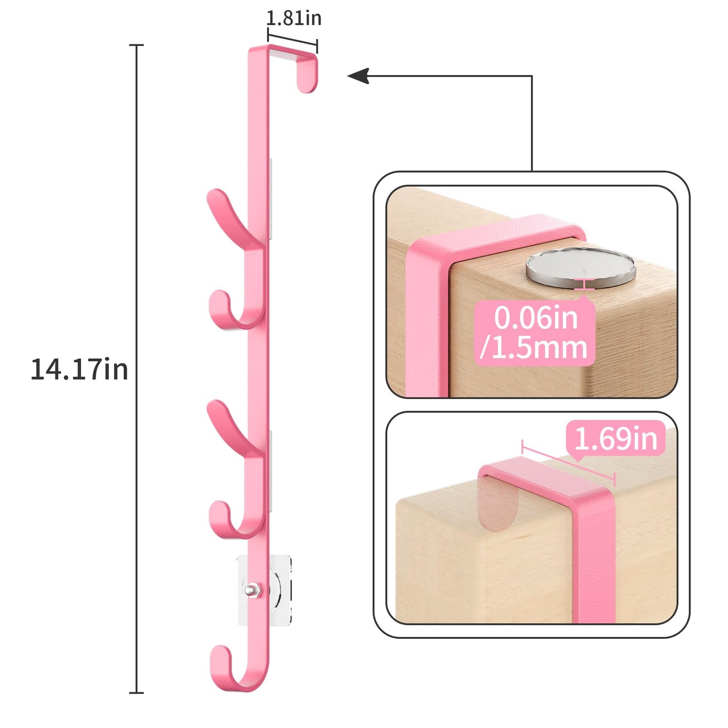 Over The Door Hooks, Metal Door Hooks for Hanging, Over The Door Purse Organizer for Door Coat Hanger, Back of Shower for Hanging Towel Rack Clothes, Hat, Bathroom, Closet (Pink-2Packs)