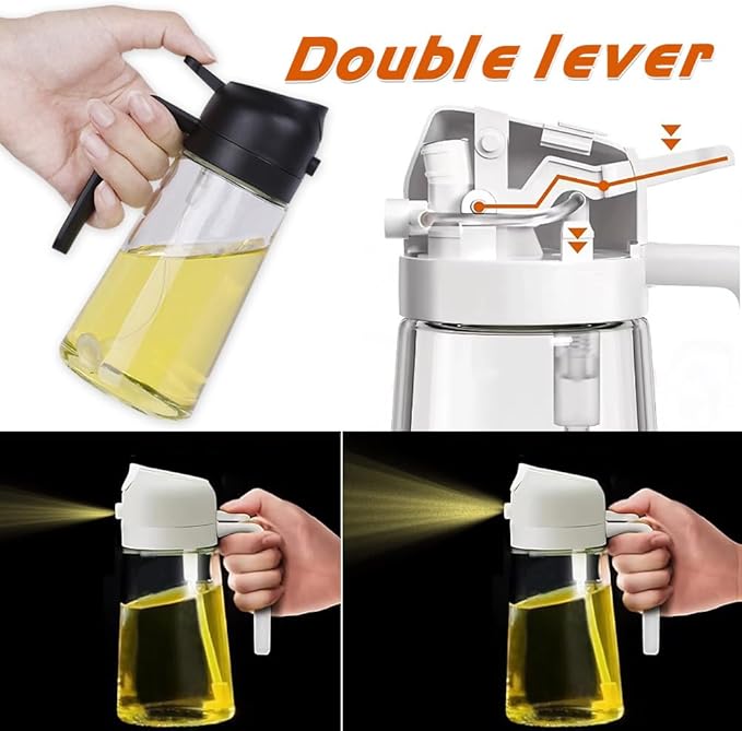 Kitchen Cooking Olive Oil Spray Bottle, 2-in-1 Oil Dispenser pour oil and Spritzer, 16oz/470 ml Glass Oil Sprayer Food-grade Oil Mister, Air Fryer, Salad, Baking, Roasting、BBQ