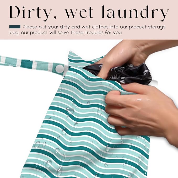4 Pack Wet Bag for Swimsuit, Beach Travel Essentials Wet Dry Bag, for Sunscreen Toiletry Dirty Clothes Yoga Gym Diaper, Friend Summer Beach Vacation Gifts. Wave, grid