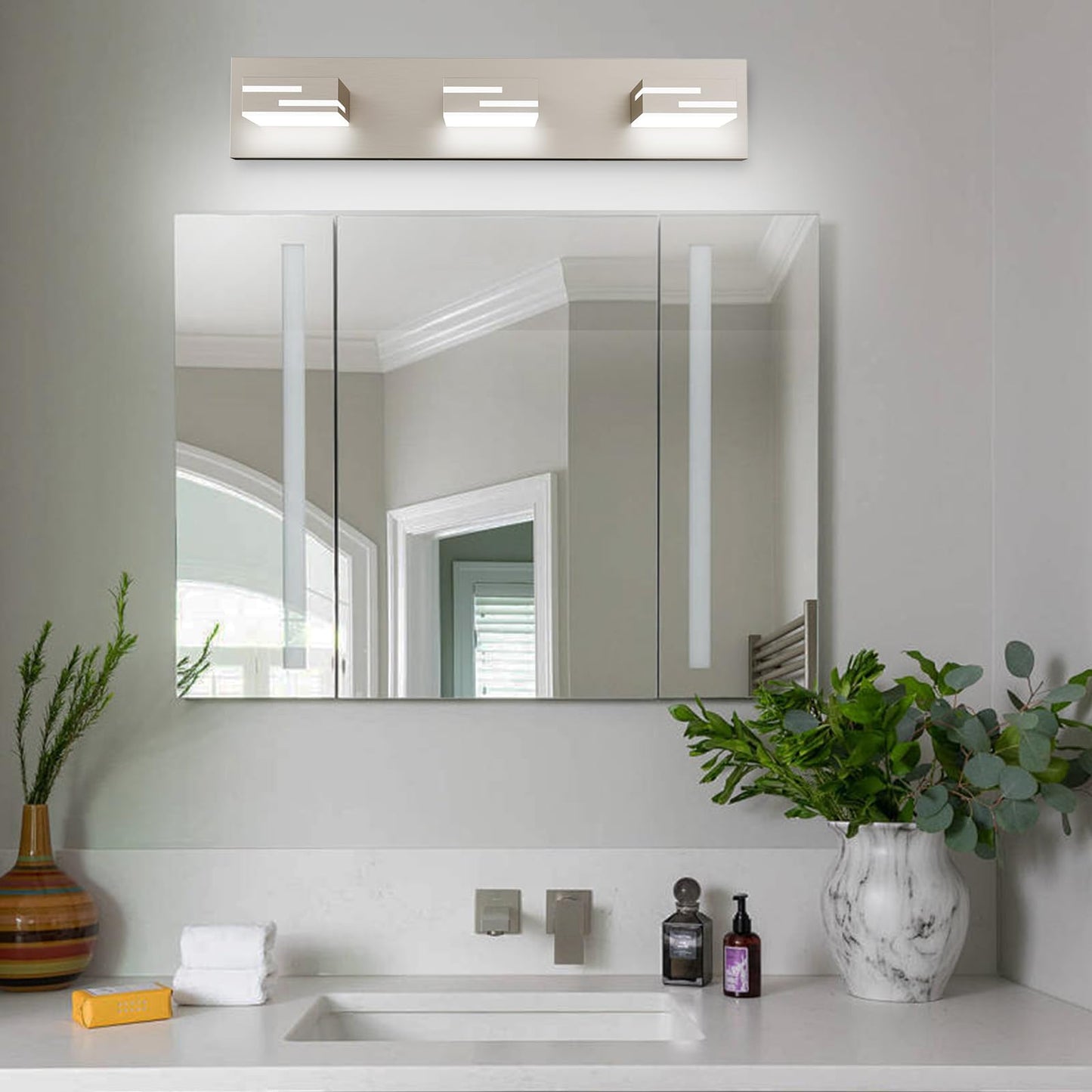 Lkhf Led Modern Bathroom Vanity Light Fixtures  3-Light 22-Inch Dimmable Brushed Nickel Vanity Lights For Bathroom Lighting Fixtures Over Mirror  With 350?Rotatable Acrylic Heads (Cool White 6000K)