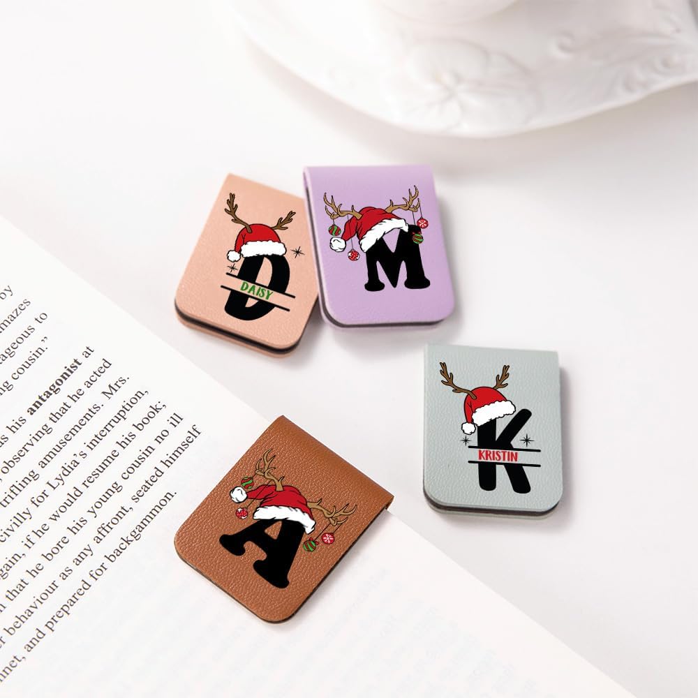 CALLIE Personalized Magnetic Bookmark Clip – Custom Name Reading Gifts for Book Lovers, Birthday Teacher's Day Christmas for Bookworm Gifts (Santa Hat Reindeer)