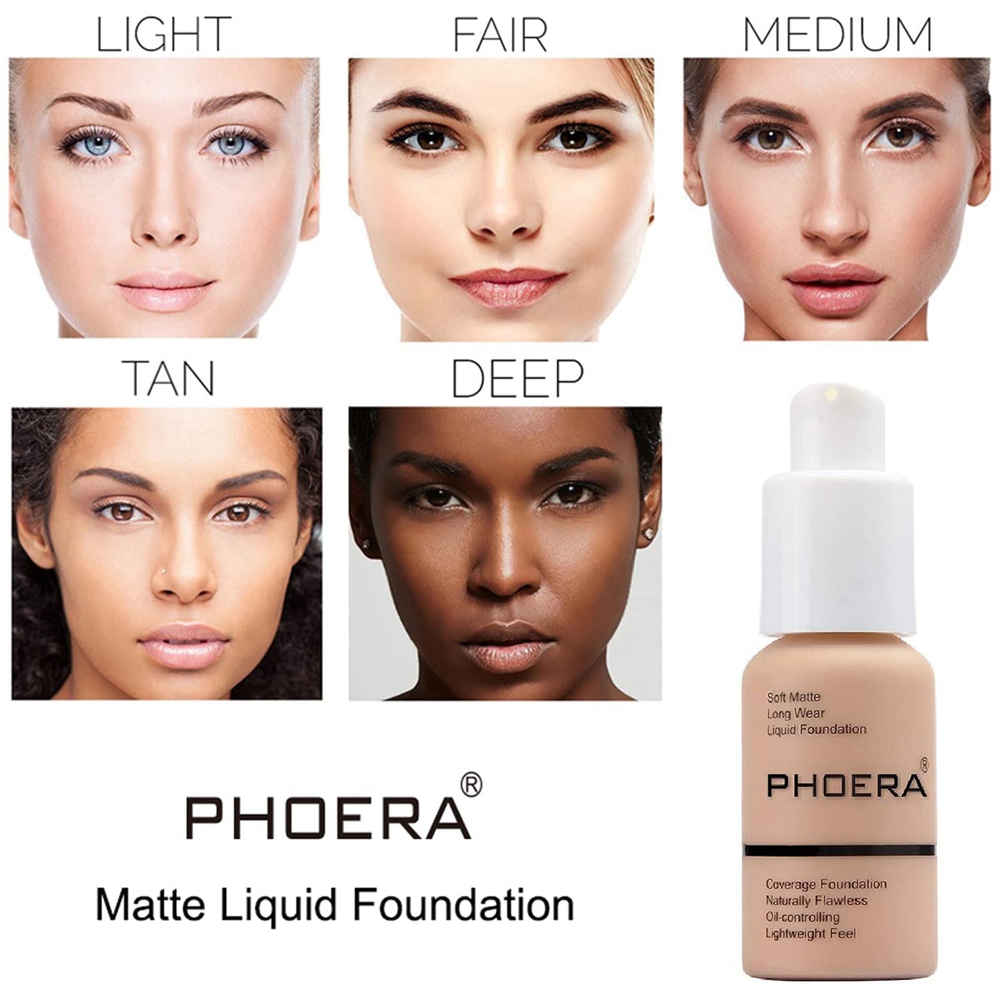 PHOERA Foundation, PHOERA Matte Liquid Foundation,PHOERA Makeup for Women, PHOERA Foundation Full Coverage Concealer, 30ml 24HR Matte Oil Control Concealer (107- Hone*2)