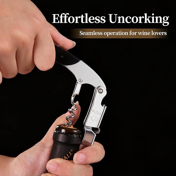 Wine Opener, Wine key, Corkscrew, Wine Bottle Opener w/Foil Cutter and Cap Remover for Servers, Bartenders, Waiters, Sommelier, Wine lover (Ebony, Standard)