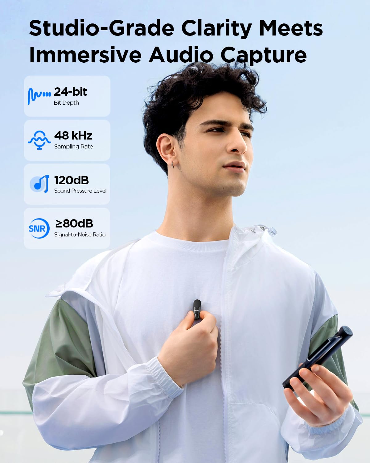 Boya Magic-02 Wireless Lavalier Microphone, 30Hrs Battery,328Ft Los Range,Safety Track&Limiter,4-In1 Mini Lapel Wireless Mic For