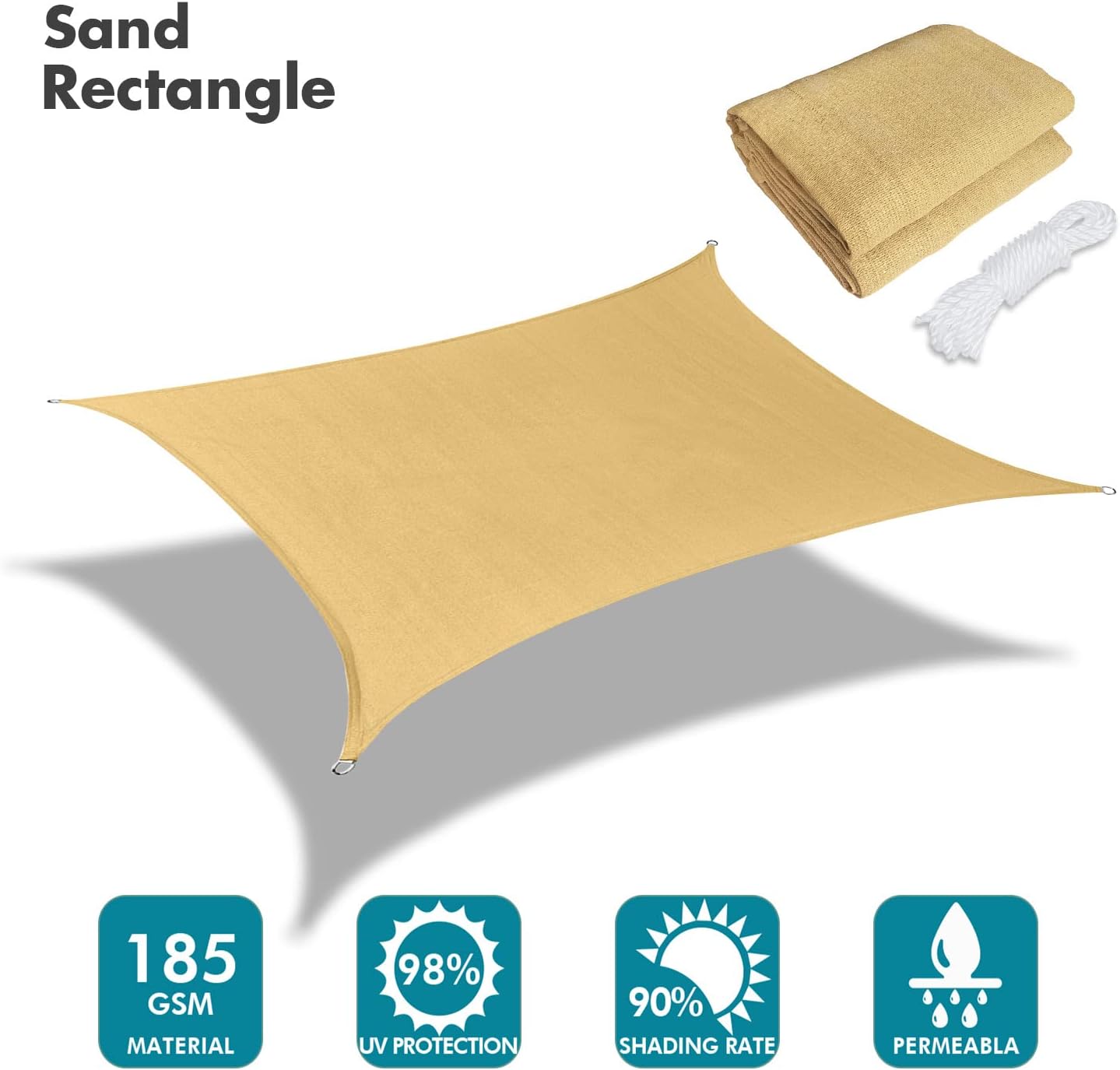 KANAGAWA 6'X22' Sand Custom Size Sun Shade Sail Rectangle UV Block Canopy Cover for Patio Backyard Lawn Garden Outdoor (Customized Available)