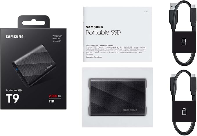 Samsung T9 Portable SSD 2TB, USB 3.2 Gen 2x2 External Solid State Drive, Seq. Read Speeds Up to 2,000MB/s for Gaming, Students and Professionals, MU-PG2T0B/AM, Black