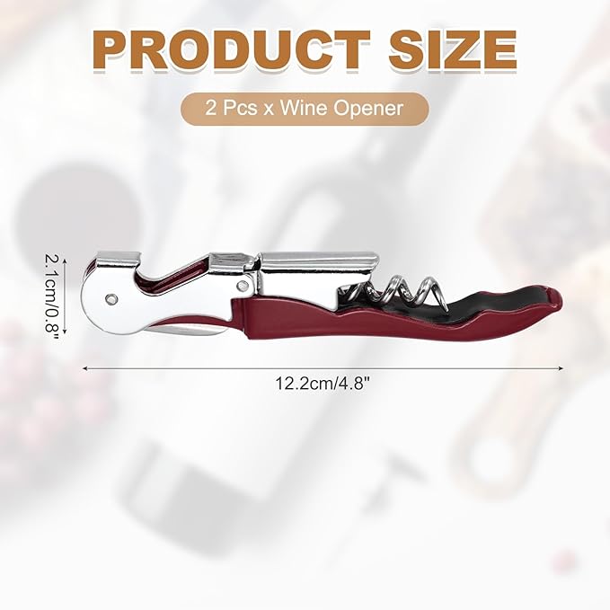 uxcell 2 Pcs 4.8" Stainless Steel Wine Opener, Waiter Corkscrew Professional Wine Key Bottle Opener with Double Hinged Foil Cutter for Bar Servers Waiter Bartender and Home, Burgundy