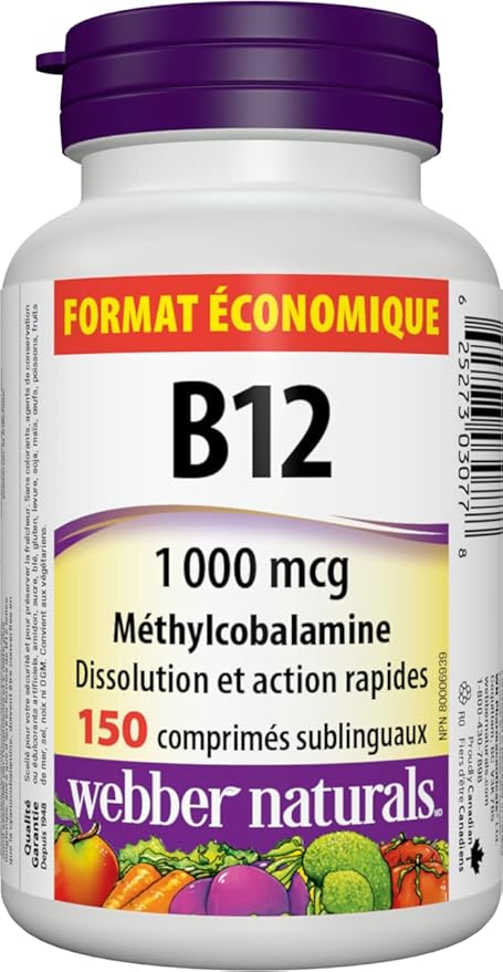 Webber Naturals Vitamin B12 1000 mcg Methylcobalamin, 150 Sublingual Tablets