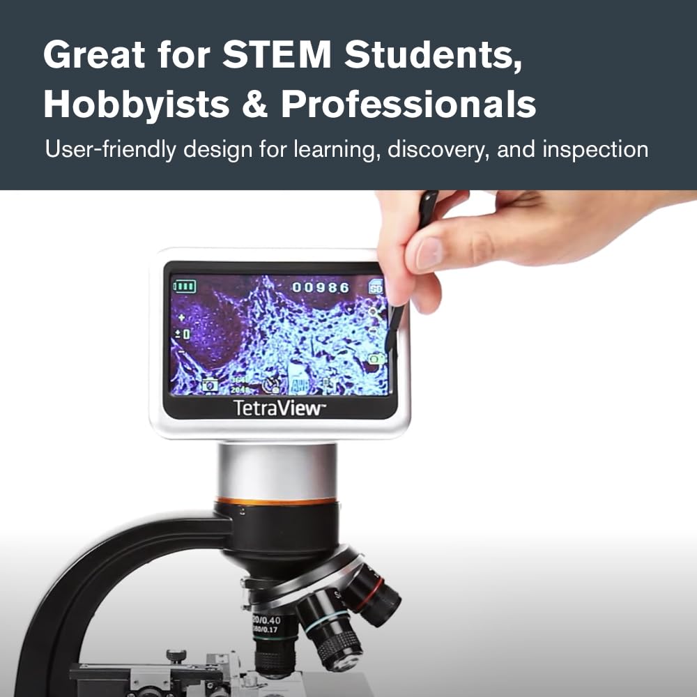 Celestron - Tetraview Lcd Digital Microscope - 4.3 Screen - 5Mp Camera - 40X-1600X Magnification - Rotating Head - Sd Card Inclu