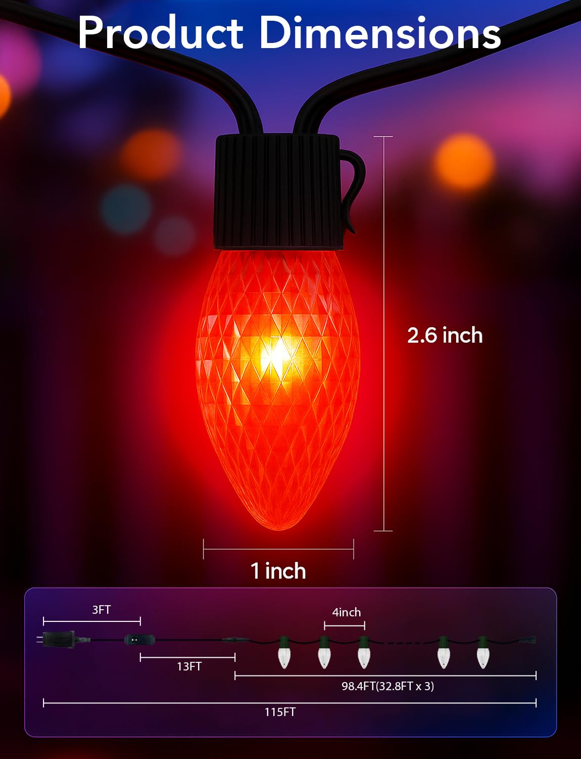 Led C9 Christmas Lights Outdoor 100Ft 150 Leds App Remote Controlled Rgb Smart String Lights With Diy Music Sync & Timer 108 Modes Waterproof & Extendable For Roofline House Xmas Tree Halloween Decor