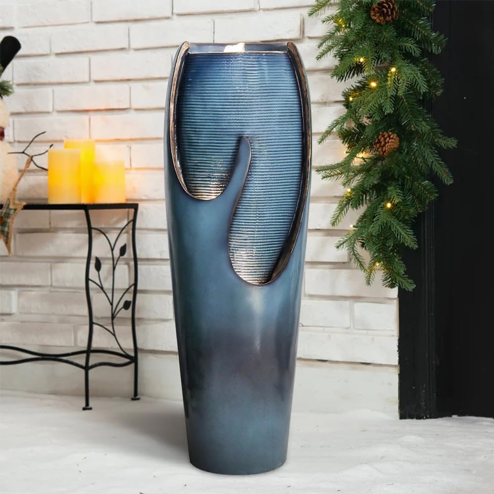 watnature 38.7"H Outdoor Water Fountains and Waterfalls - Indoor Water Jar Fountain Tall Floor Fountain with Lights&Pump for Garden, Patio, House Decor, Modern Indoor Fountains Outdoor Water Features