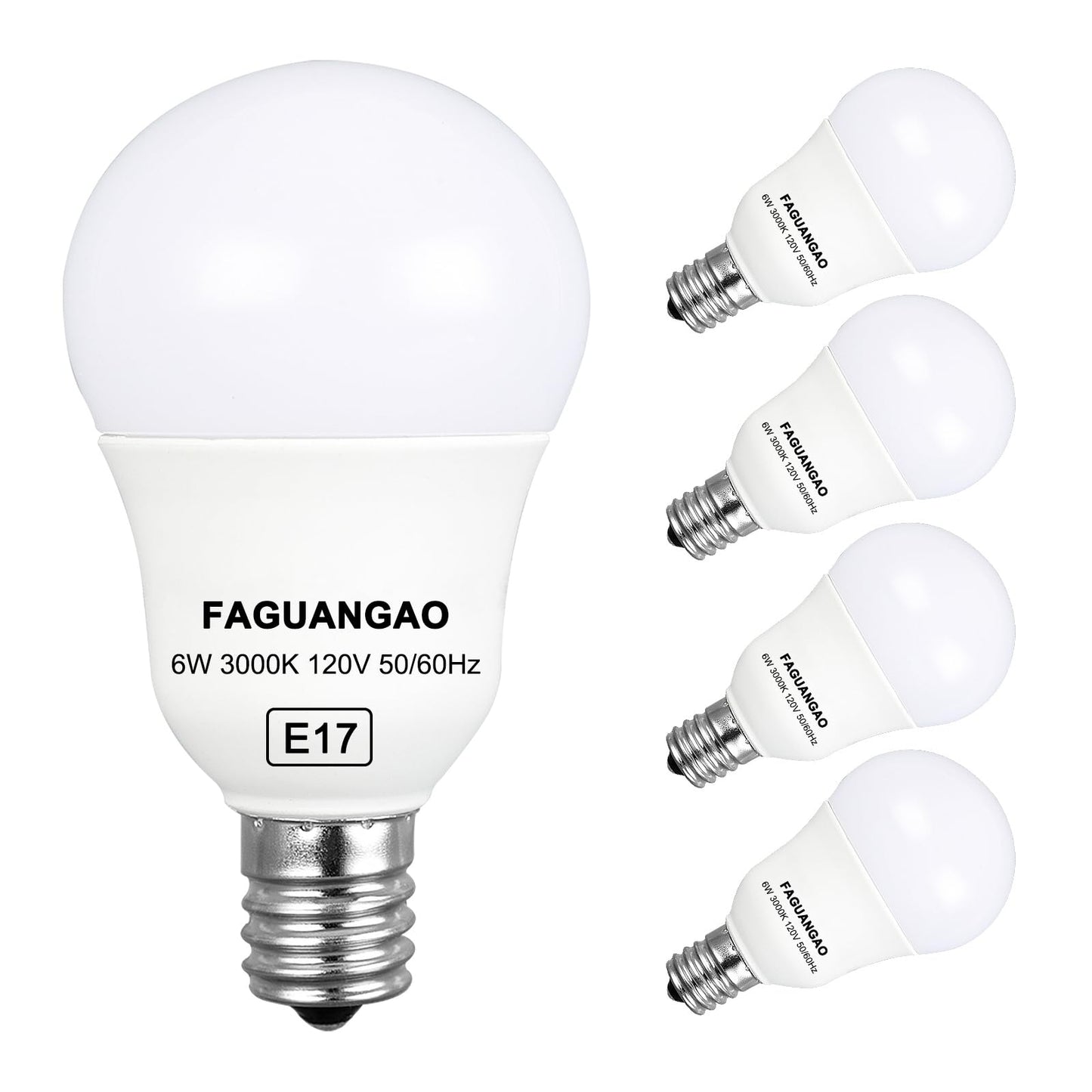 Faguangao E17 Led G14 Bulbs, 6W (60W Equivalent), 3000K Soft White, Plastic, Pack Of 4, Globe Light For Ceiling Fan &