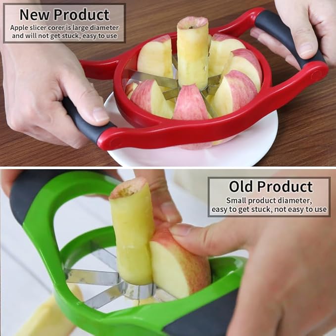 Newness 5.12 Inch Extra Large Apple Slicer, Heavy Duty Apple Cutter 8 Slices, Durable Apple Corer, Stainless Steel Apple Slicer and Corer - for Apple, Potato, Onion and More, Red