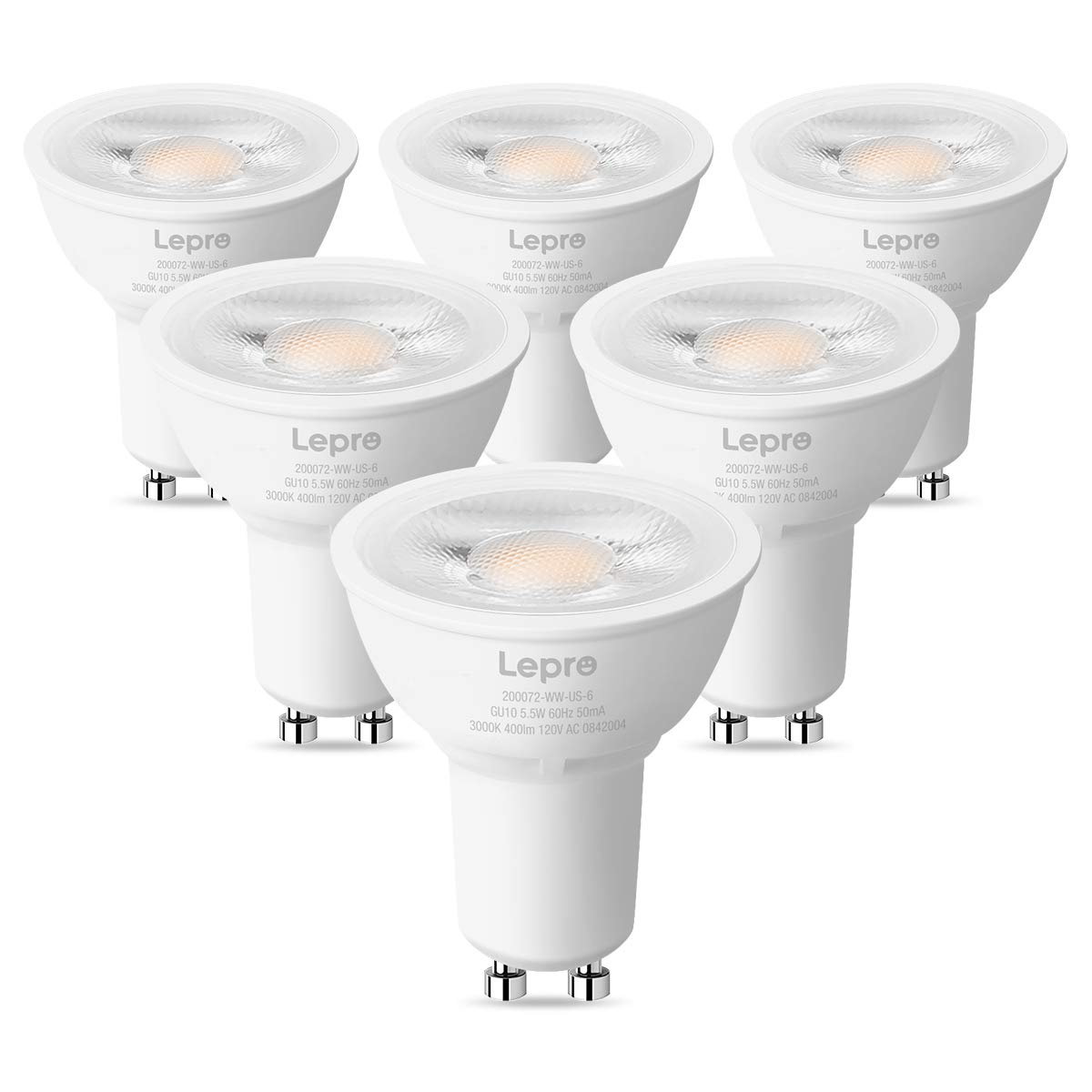Lepro GU10 LED Bulb Dimmable 5.5W 5000K Daylight White 6 Pack, 40° Spotlight for Recessed Lighting