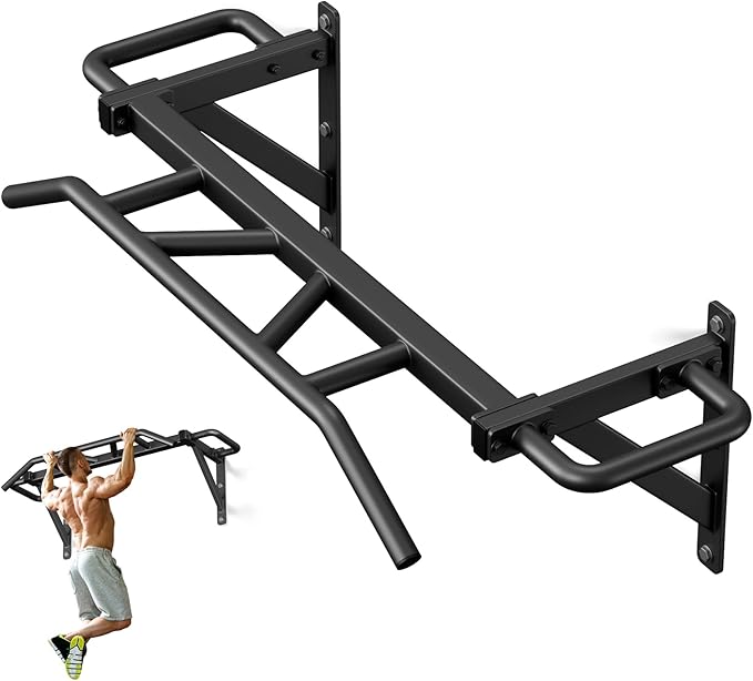 Jusgym Heavy Duty Pull Up Bar with 14 Grip Positions, Strength Training Pull-Up Bars for Home Gym, Wall Mounted, Joist Mou...