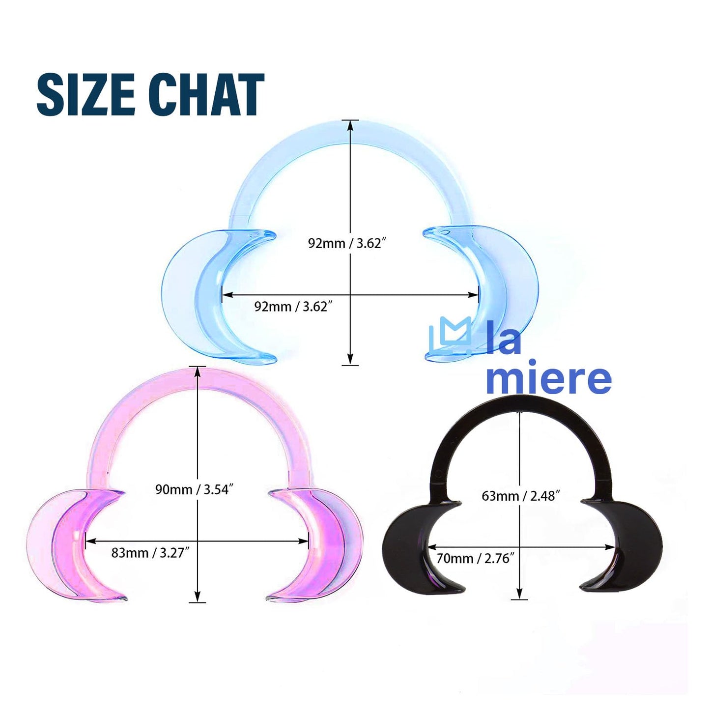 LA MIERE Dental Cheek Retractor C Shape Mouth Opener Size S,M,L, Pack of 3, Black