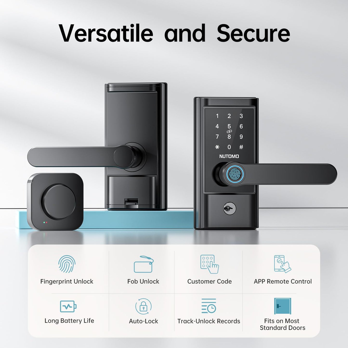 WiFi keypad Door Lock with Handle: NUTOMO keyless Entry doorlock deadbolt with Handle Set,Fingerprint Smart Lock for Front Door,Smart Electronic Deadbolt with Alexa/Bluetooth/App Control Black