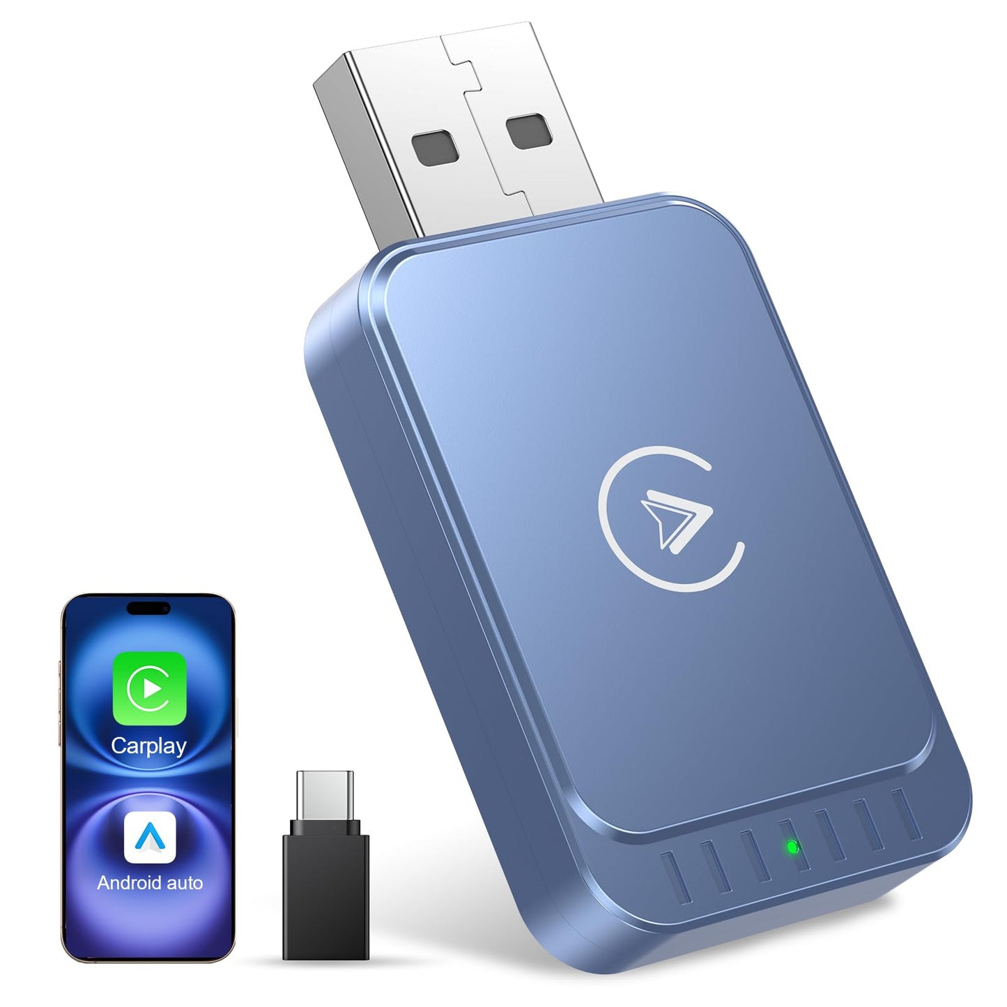 AuroraLink Wireless Carplay & Android Auto Adapter 2-in-1 Fast & Stable Carplay Wireless Adapter Convert Wired to Wireless Car Play Dongle for iOS 10+/Android 11+ (Blue)