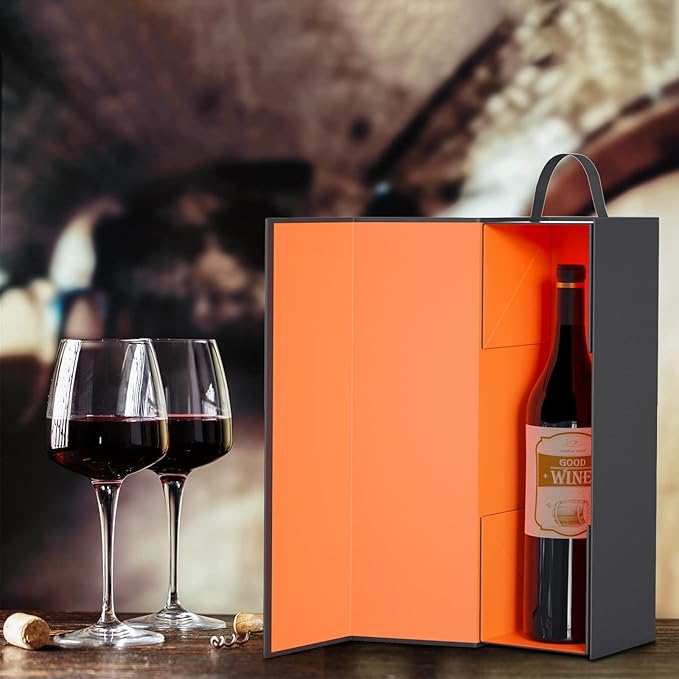 Wine Gift Boxes 12.8x3.8x3.8 in,Bottle Gift Boxes For Liquor Presents,For Wine and Champagne,Magnetic Collapsible Gift Box Wine Bottle Gift Packaging for Weddings,Anniversaries, Parties (Gold/5PCS)