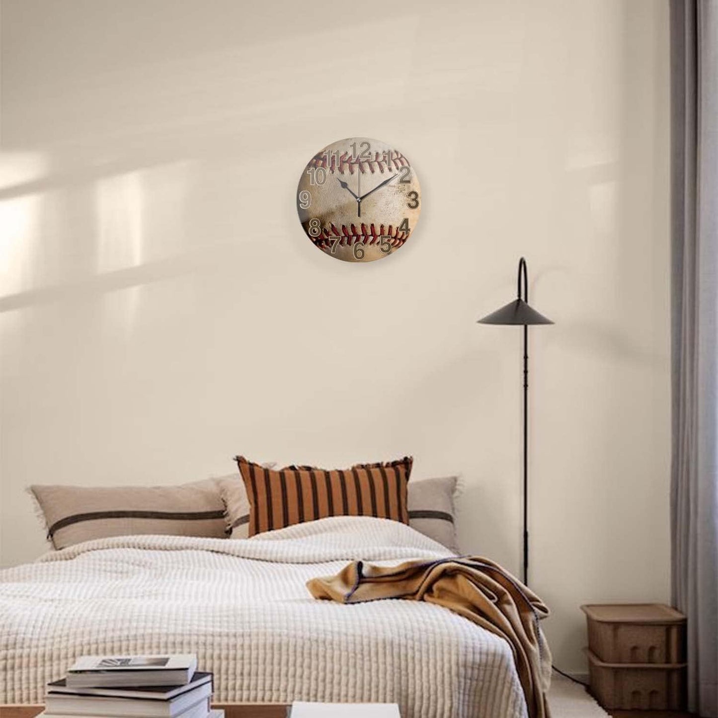 Silent Non-Ticking Sport Theme Wall Clocks, Vintage Baseball Wall Clock, Battery Operated 9.8"x9.8" Round Wall Clock for Home Decor Boy Room Living Room School Birthday Gift