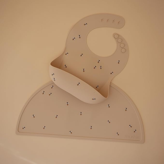 mushie Silicone Baby Bib | Adjustable Fit Waterproof Bibs (Bees)
