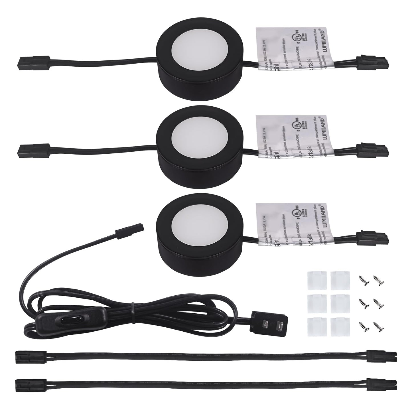 Lumiland Wired Led Puck Lights (2.7Wx3) Plug-In Lighting Natural White (4000K)  Led Cabinet Light For Kitchen Can Be Surface Mount Or Recess Mount  Black