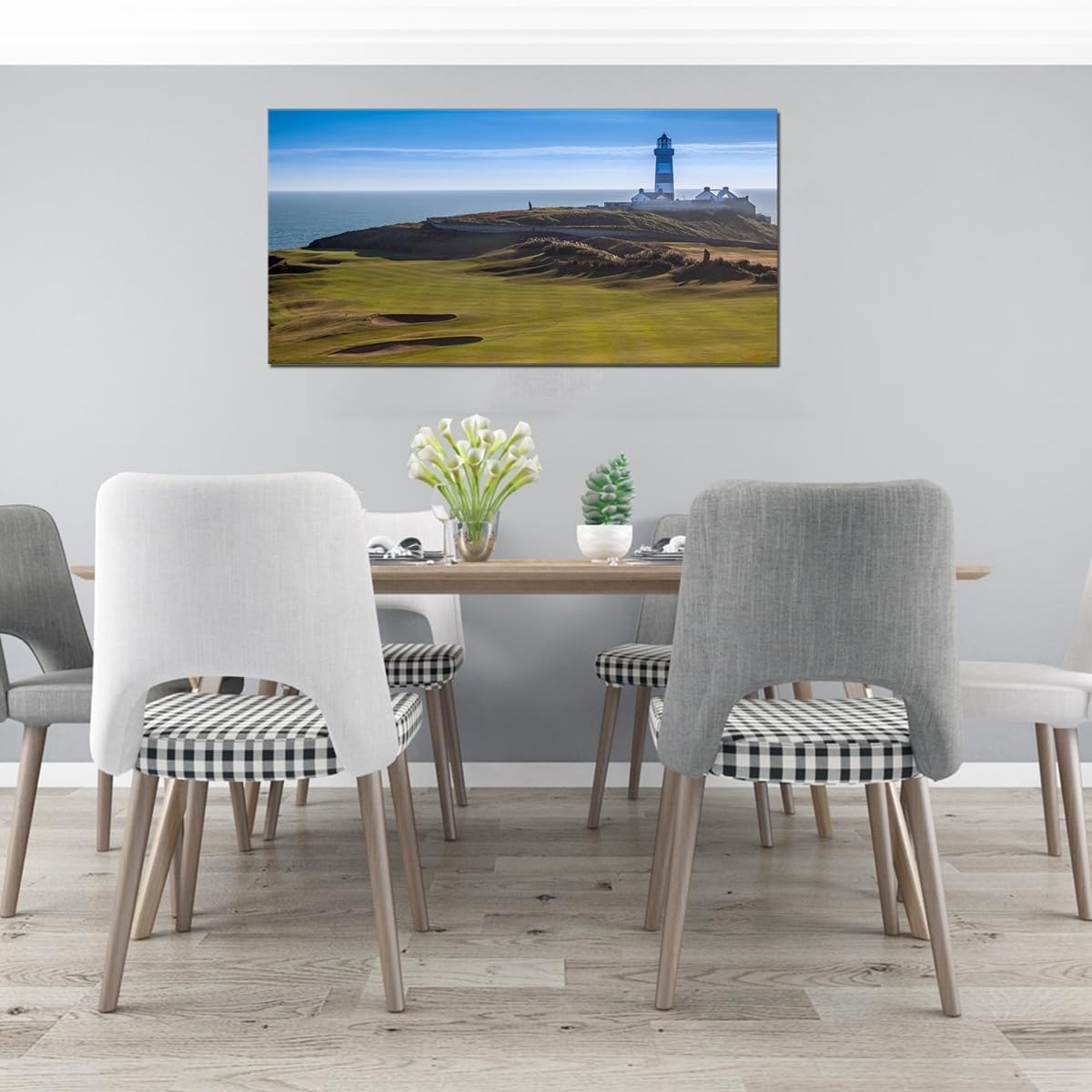 Large Golf Course Wall Art Lighthouse Paintings Golfing Field Landscape Artwork for Living Room Home Office Decor Framed 20x40inch