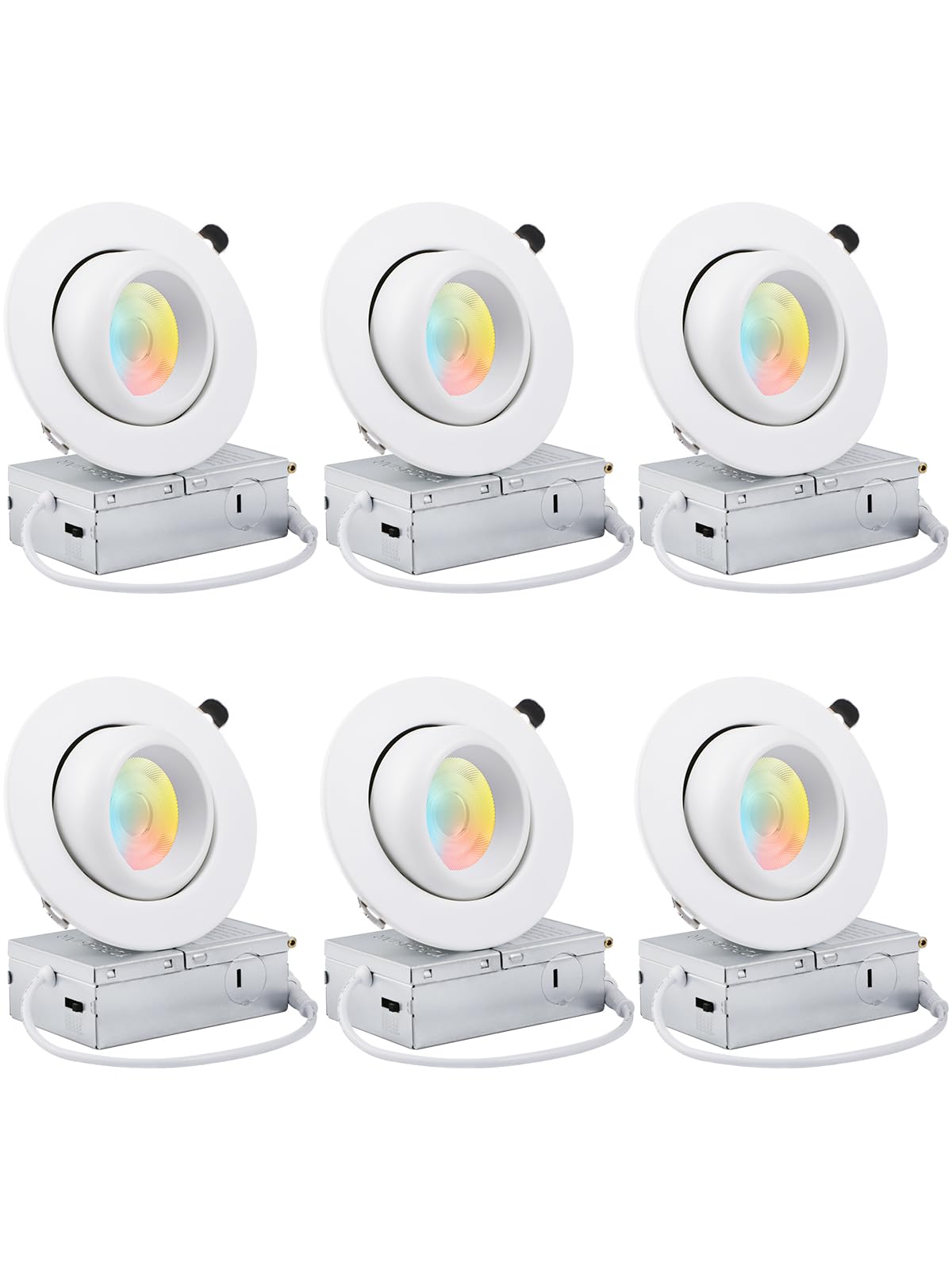 TORCHSTAR 5CCT 4 Inch Gimbal Recessed Light, Dimmable 12W, 1000LM, Adjustable, IC Rated, Pack of 6