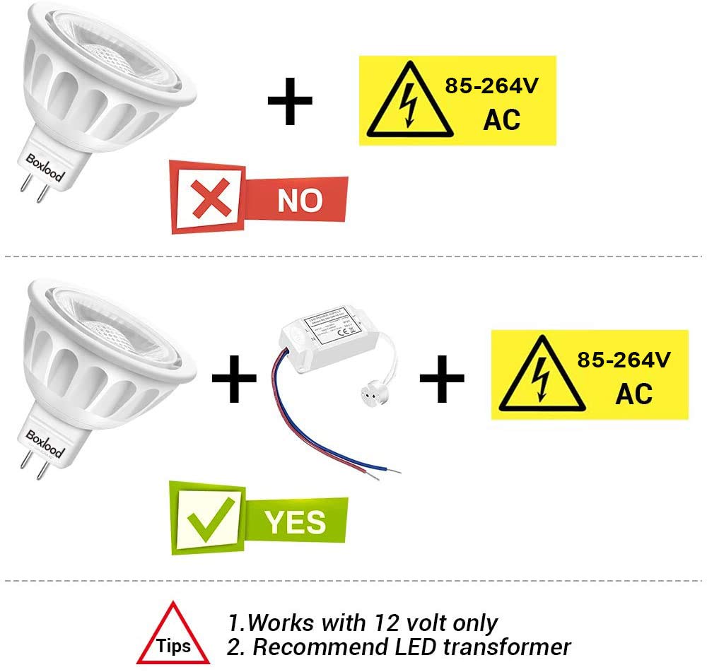 Boxlood Mr16 Led Bulbs 10 Pack, 5W Non-Dimmable, 6000K Cool White, Gu5.3 Base, 90% Energy Saving