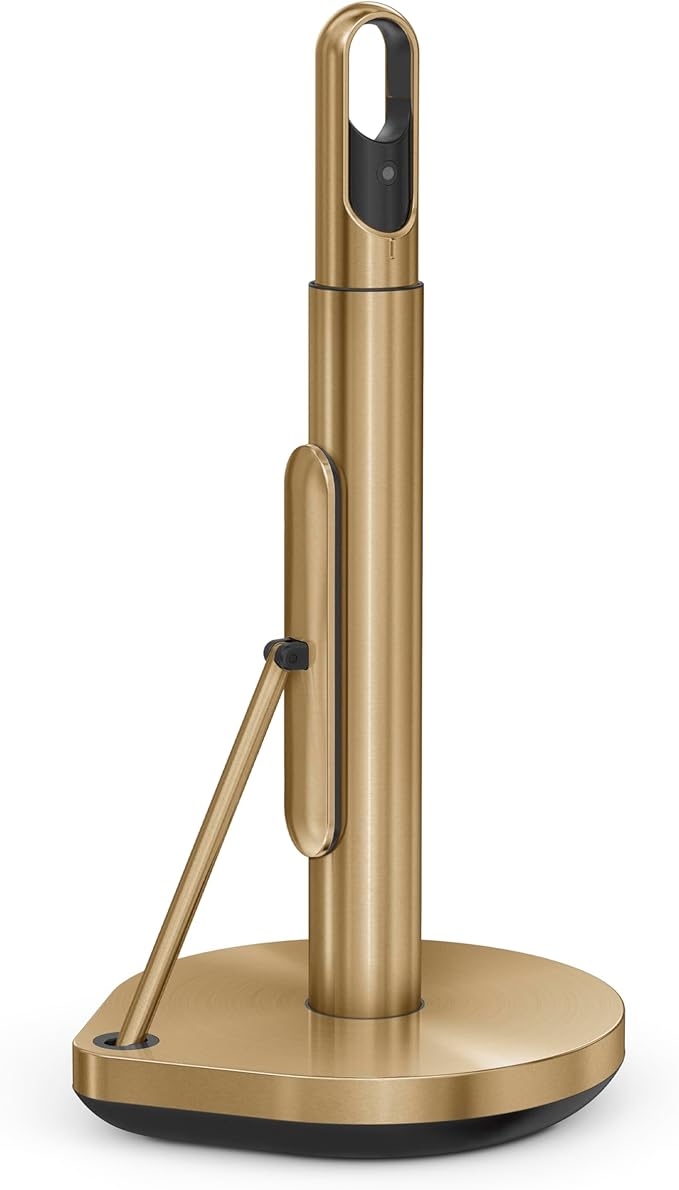 simplehuman Standing Paper Towel Holder with Spray Pump, Brass Stainless Steel, Gold