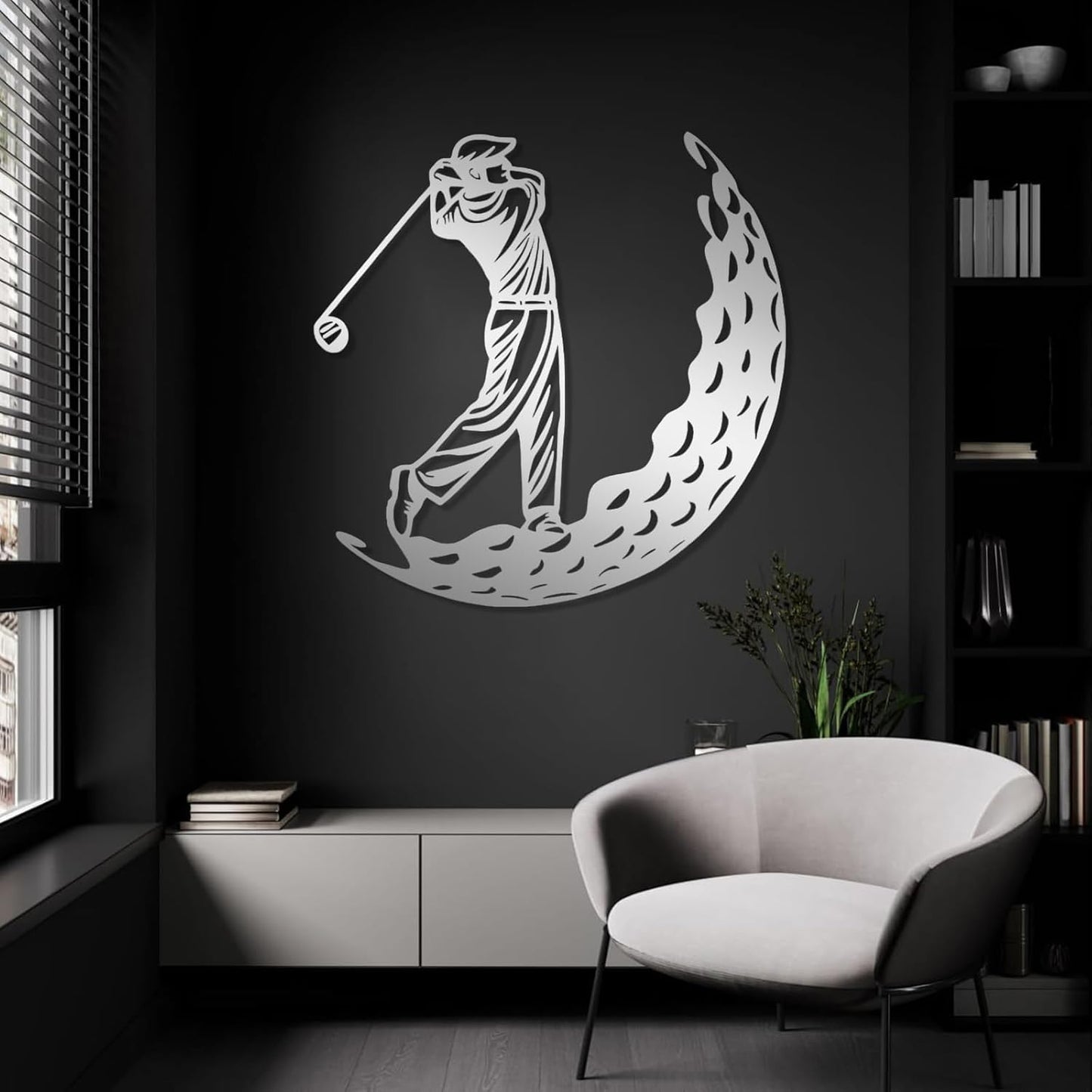 Golf Metal Wall Art, Golfer Metal Wall Decor, Golf Ball Wall Decor, Sports Wall Art, Sports Theme Wall Decor, Gift for Golf Player, Gift For Father, Home Office Wall Art, Man Cave (Gold, 24"x24"|60x60cm)