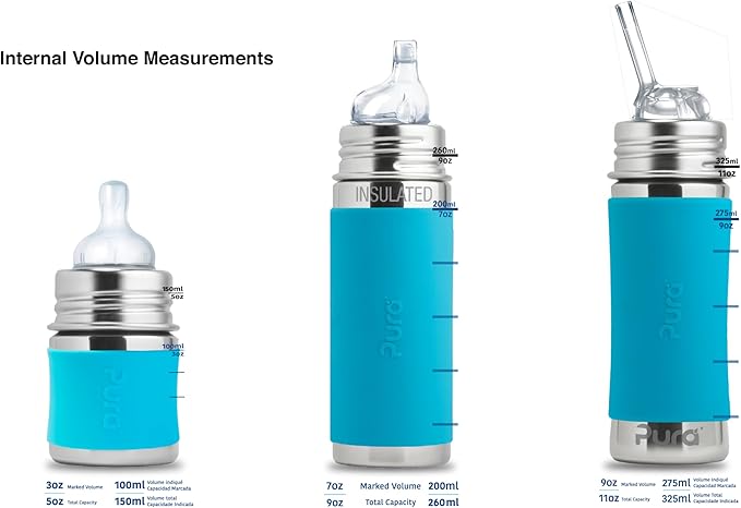 Pura Kiki 9oz/260 ml Stainless Steel Insulated Bottle w/Silicone Straw & Sleeve, 100% Plastic-Free, MadeSafe Certified, 100% Medical-Grade Silicone Straw for Kids, Toddlers, Babies & Infant - New Moss