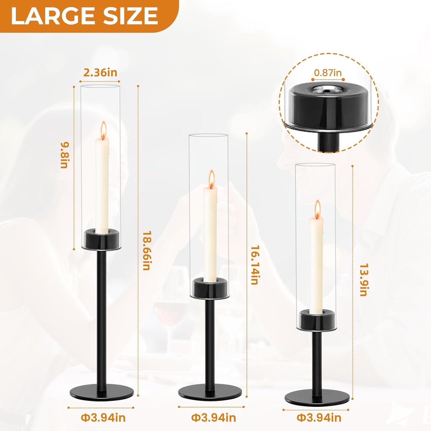 6 Black Candle Holders Set – Modern Candlestick Holders for Dining Room Decor, Candle Stick Holder Set for Weddings, Centerpieces for Tables, Gift for Home Decor, Coffee Table Candle Holder Decor