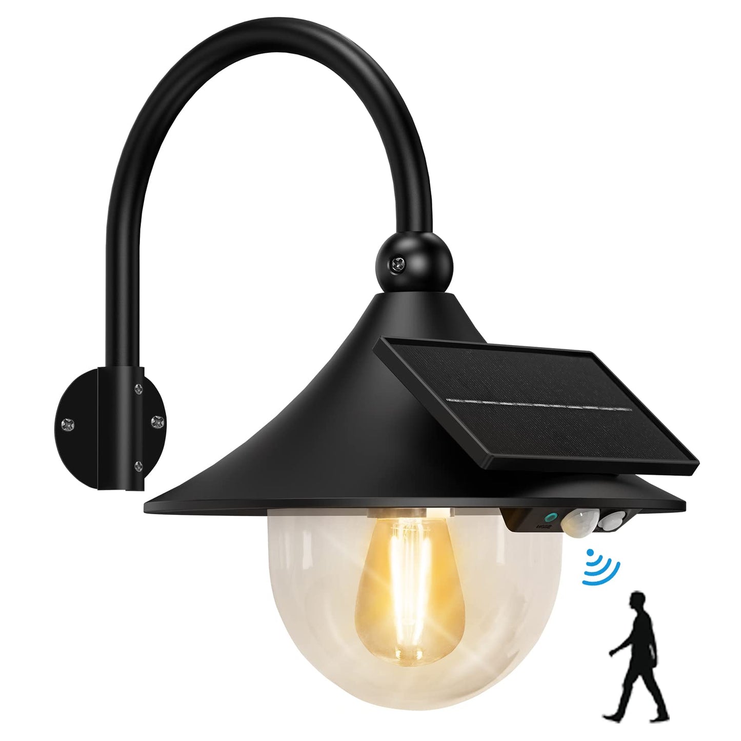 Aqonsie Solar Barn Light - 3 Lighting Modes, Motion Sensing, Waterproof, Vintage Design, Black, Wall Mount For Barn, Shed, Porch, Patio