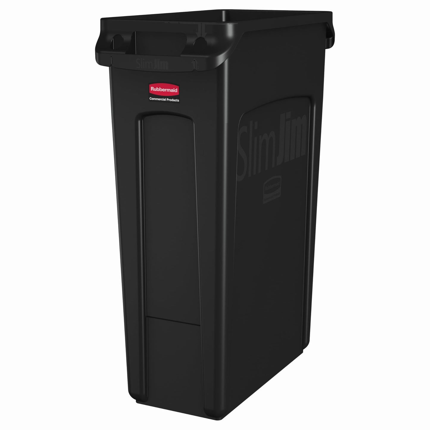 Rubbermaid Commercial Products Slim Jim Plastic Rectangular Trash/Garbage Can With Venting Channels 23 Gal Black for Kitchen/Office/Workspace