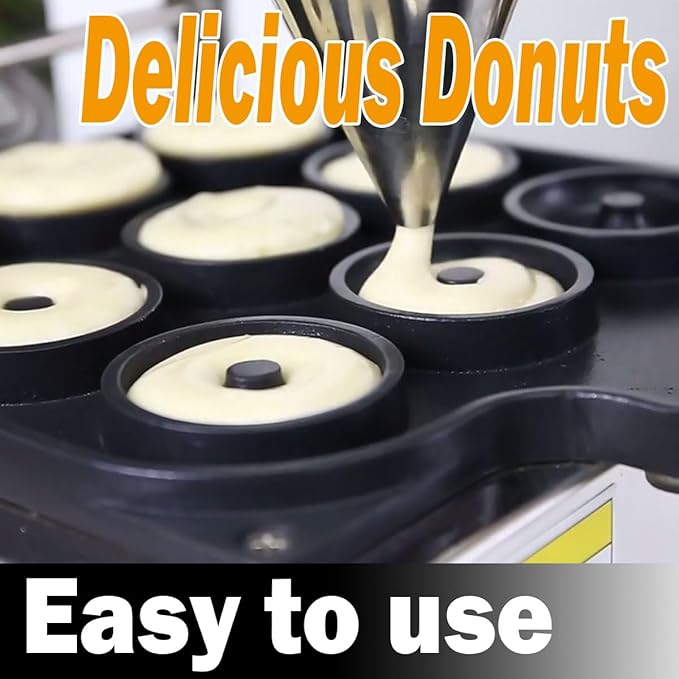 OBong Electric Donut Maker Commercial 9 Holes Mini Doughnut Machine Mini Donuts Maker with Cool Touch Handle Non-Stick Coating for Bakeries Restaurant Snack Bars,1600W, 220V, silvery