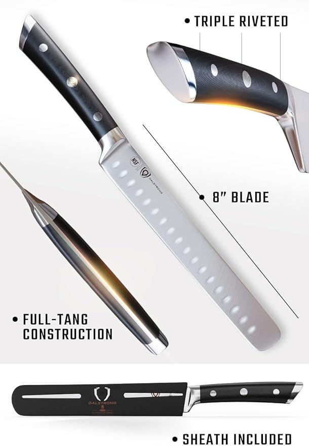 Dalstrong Slicing Knife - 8 inch Slicer - Granton Edge - Gladiator Series Elite - Forged High-Carbon German Steel Kitchen Knife - Black G10 Handle - Carving Knife Gift - w/Sheath - NSF Certified