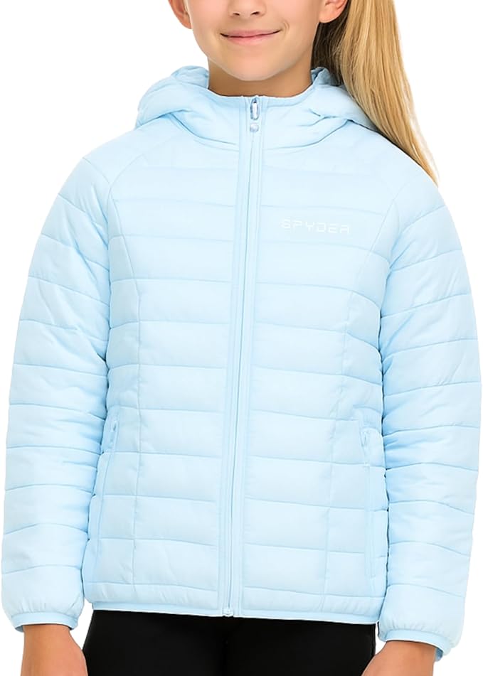 Spyder Girls Puffer Jacket with Hood Packable, Girls Winter Coats, Lightweight Ski Snow Outerwear