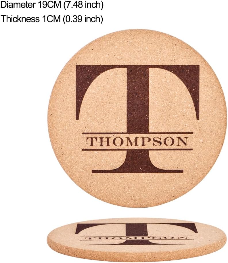 Personalized Cork Trivets, Custom Engraved Absorbent Trivets for Hot Dishes, Pots, Pans, Baking Sheets, Hot Plates for Table (T)