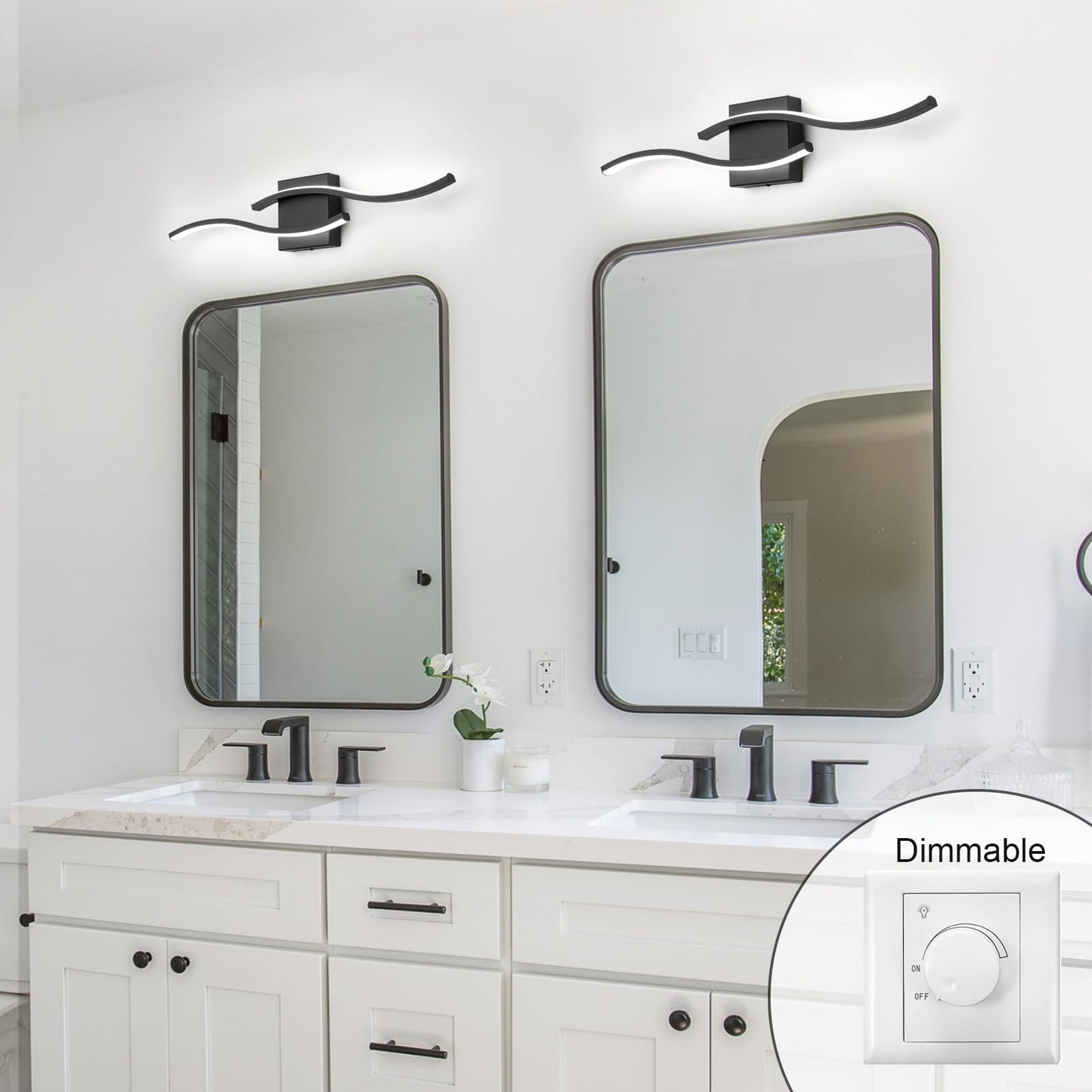 Huoku Dimmable Led Bathroom Vanity Light  24 Inch Modern Black Bathroom Lighting Fixtures Over Mirror Aluminum Wall Sconces Light Fixtures For Living Room Bedroom 6000K White Light