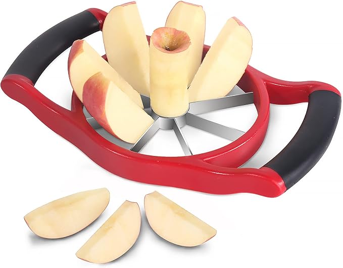 Newness 5.12 Inch Extra Large Apple Slicer, Heavy Duty Apple Cutter 8 Slices, Durable Apple Corer, Stainless Steel Apple Slicer and Corer - for Apple, Potato, Onion and More, Red