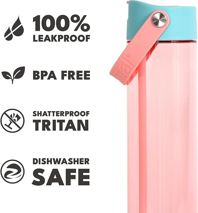Elemental Splash Water Bottle with Straw - BPA-Free Tritan Plastic Reusable Water Bottle with Strap - Ideal for Travel, Gym and Sports - Leak Proof when Spout is Closed - 26oz - Cotton Candy