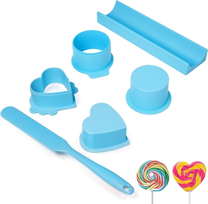 Cake Pop Mold Maker Cutter Set - Include 2 Inch Circle Pusher & 9 Inch Tray & Heart mold & silicone knife, Baking Kit for Home, Birthdays, Weddings (Blue)