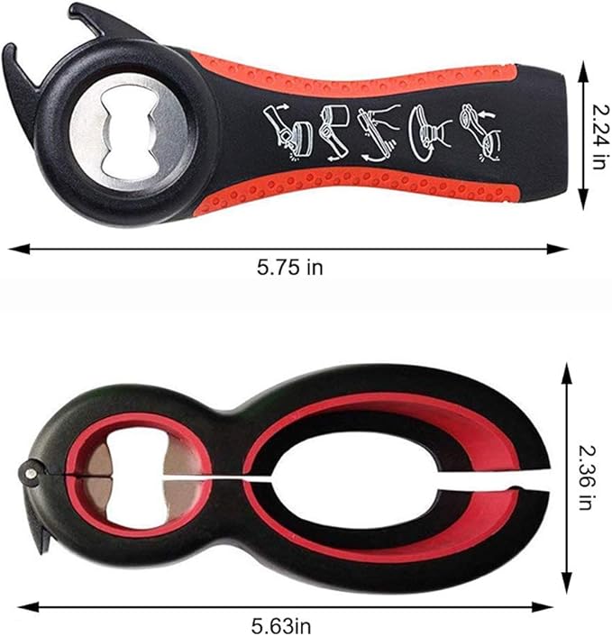 Bottle Opener Set, 5-in-1 and 6-in-1, Can, Soda, and Jar Openers, Twist Off Lid – Jar Opener for Seniors and Arthritic Hands (2pcs) (Black Red)