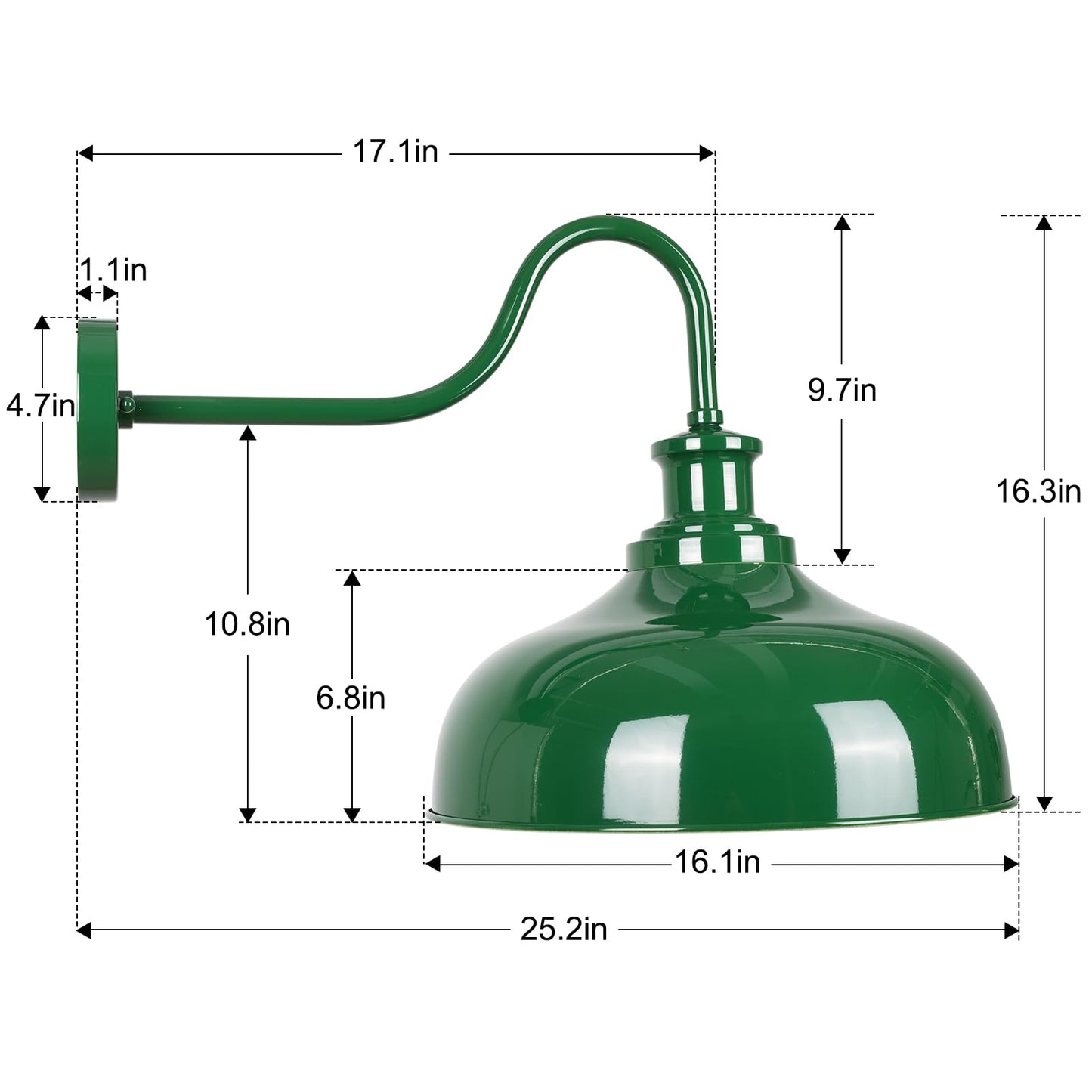 Diyel Outdoor Barn Lights  16 Inch Dome Rustic Outdoor Wall Sconces  Farmhouse Exterior Wall Mount Lighting Fixture  Industrial Green Wall Lantern For Porch  Entryway  Garage  Rz007L-2 Gr+Wh