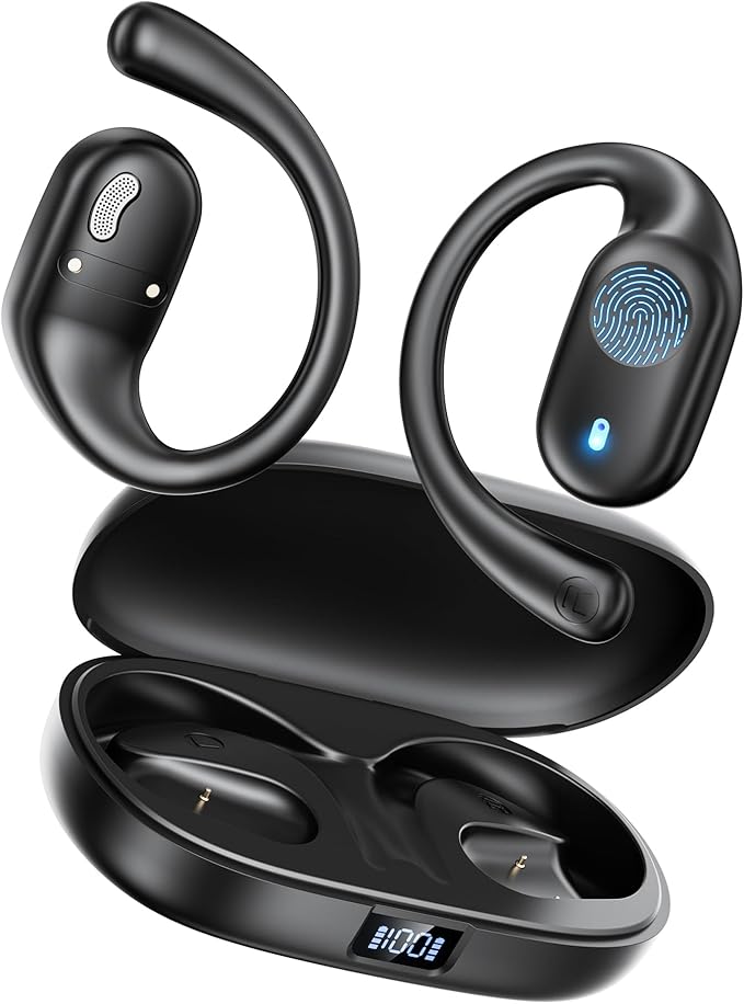 Eigsupia Open Ear Headphones Wireless Bluetooth - 5.3 Bluetooth Earbuds with LED Digital Display, IP54 Waterproof, 36H Pla...