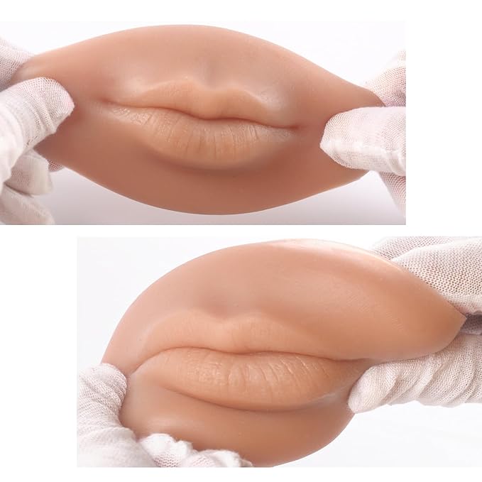3D Silicone Fake Lips Large with Lipstick for Makeup Tattoo Practice Realistic Artificial Lip Mannequin for Beginners Artists (Charming Smiling Lip,Natural)