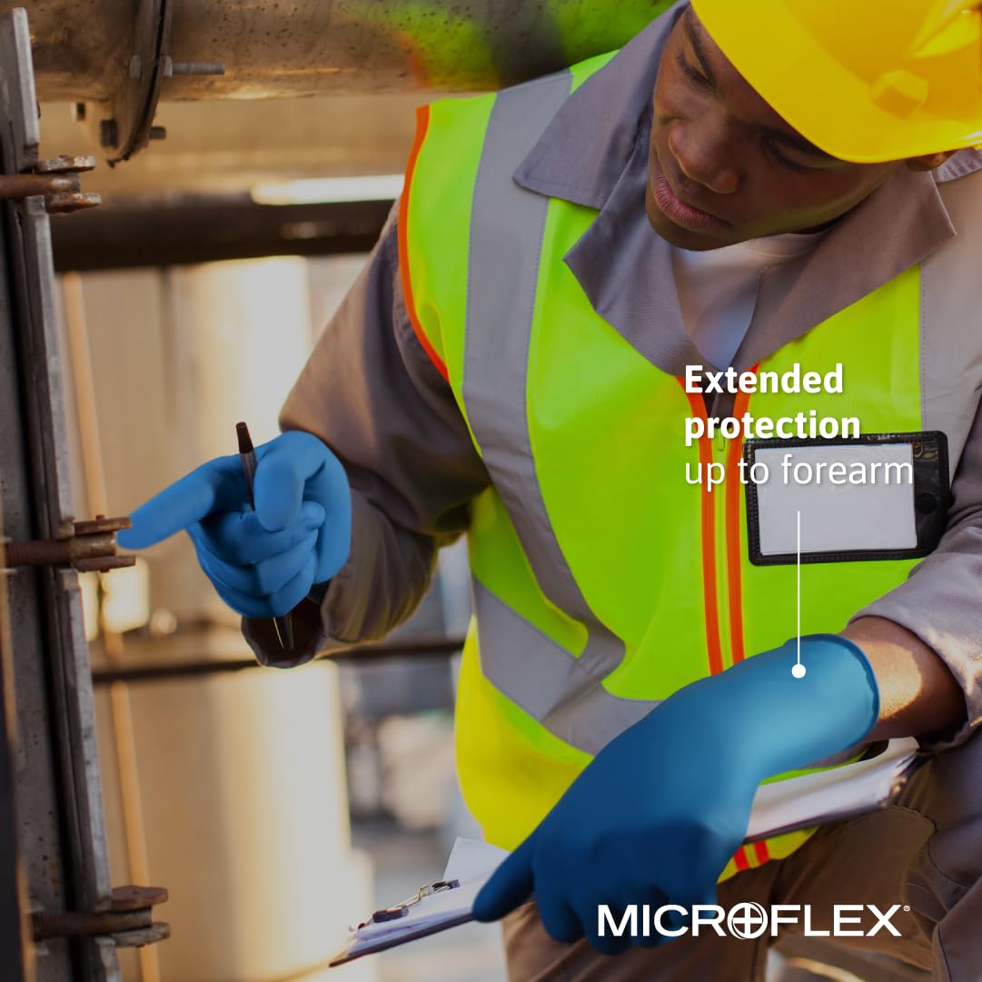 Ansell MICROFLEX SafeGrip SG-375 Extra Thick Disposable Latex Gloves for Life Sciences, Automotive w/Textured Fingertips - XL, Blue (Box of 50)