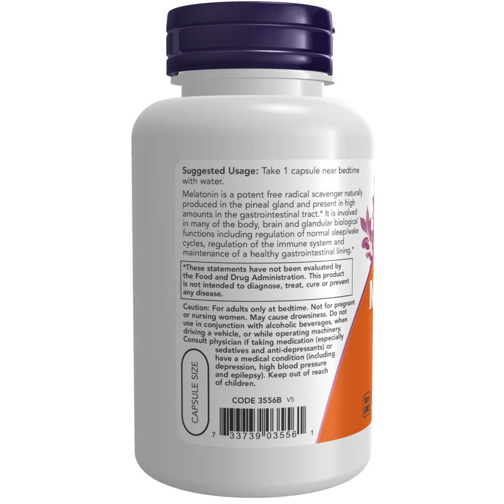 Now Foods High Potency 5mg Melatonin 2X(180 vcaps) White/Orange
